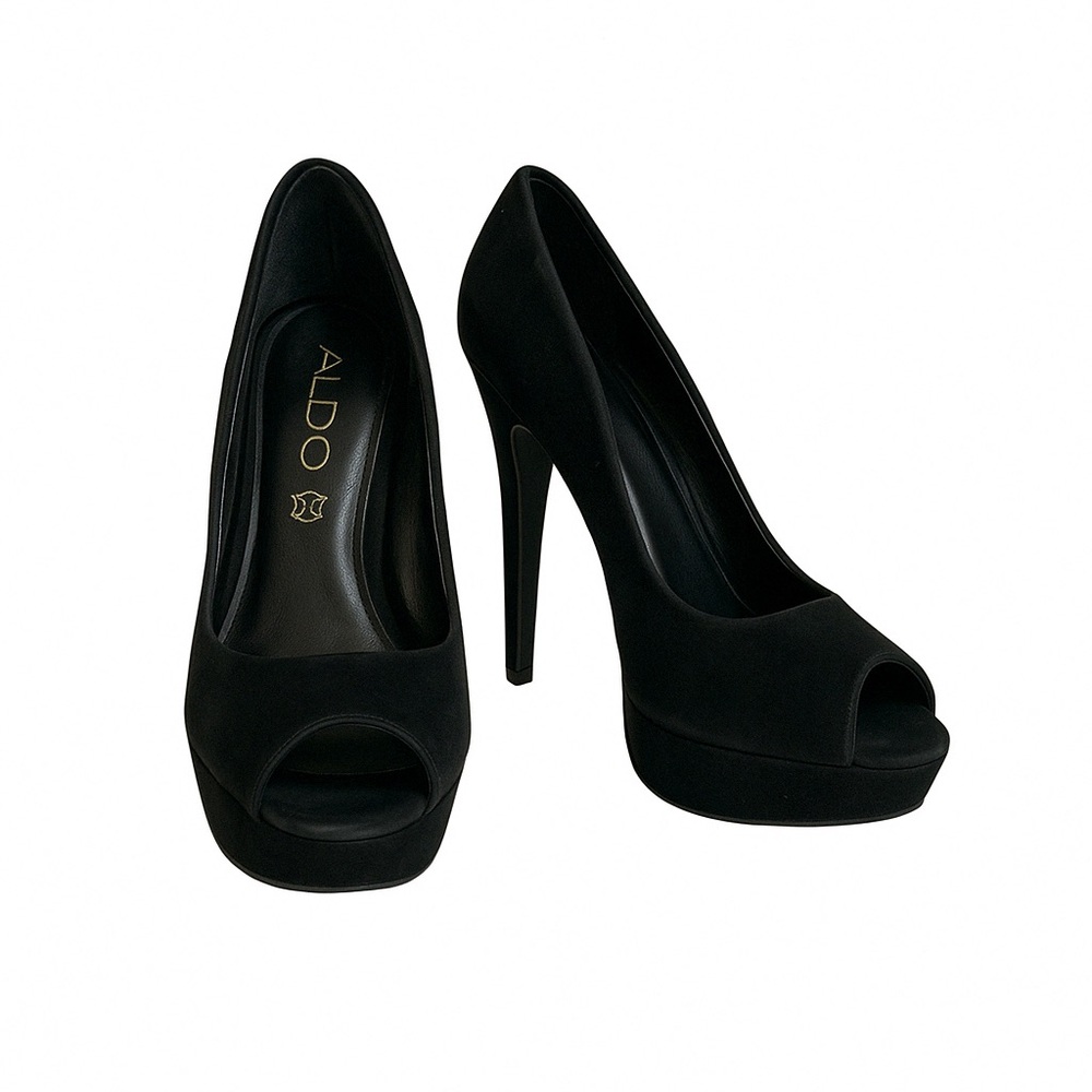 Velvet Eclipse – Aldo Black Suede Peep-Toe Platforms (EU 36)